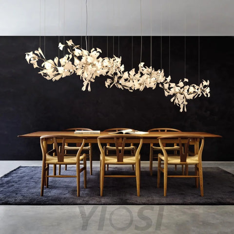 Gingko Long Linear Porcelain Chandelier. Hallway Chandelier Branch