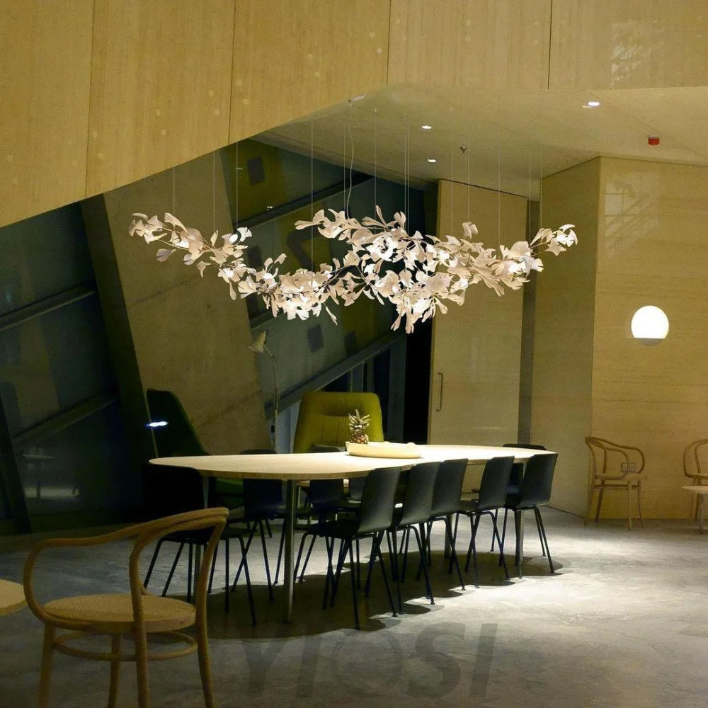 Gingko Long Linear Porcelain Chandelier. Hallway Chandelier Branch