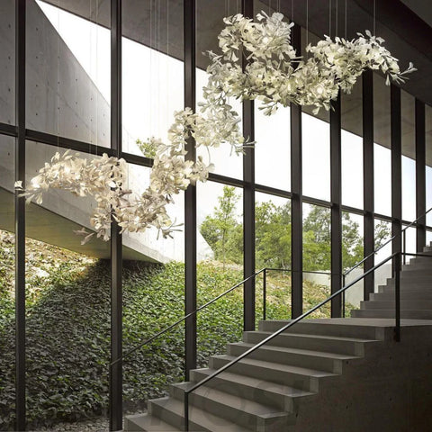 Gingko Long Linear Porcelain Chandelier. Hallway Chandelier Branch