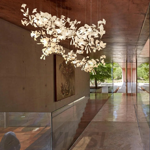 Gingko Long Linear Porcelain Chandelier. Hallway Chandelier Branch