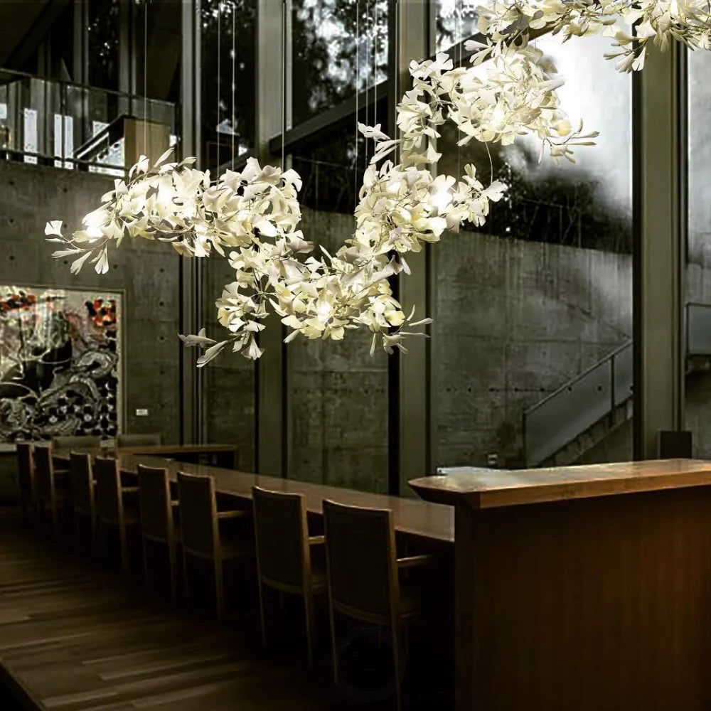 Gingko Long Linear Porcelain Chandelier. Hallway Chandelier Branch