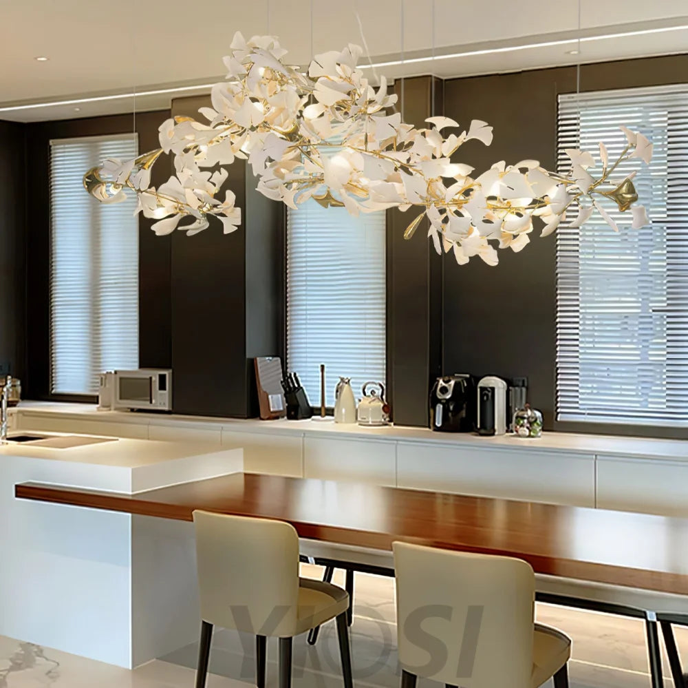 Gingko Porcelain Chandelier Gold Branch