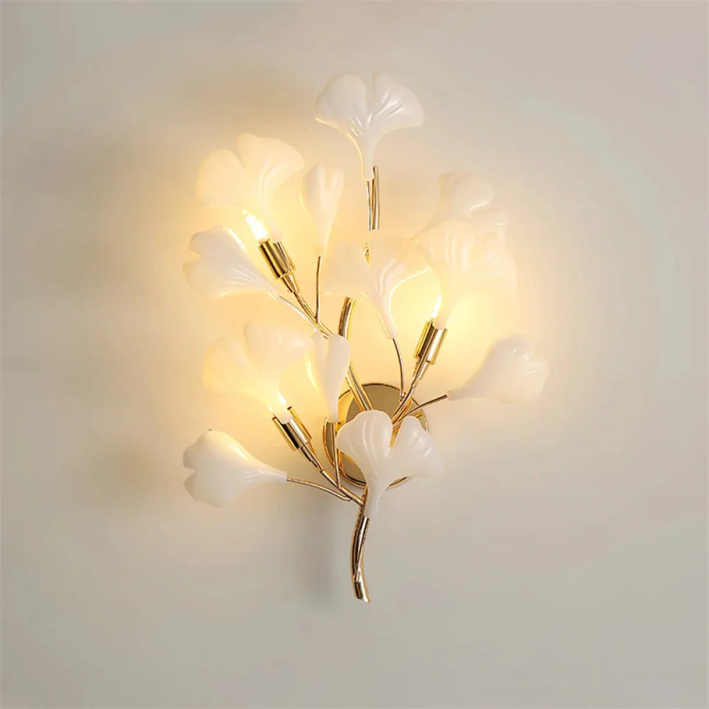 Gingko Porcelain Wall Lamp Light For Living Room D 13.8″ X H 19.7″ Sconce