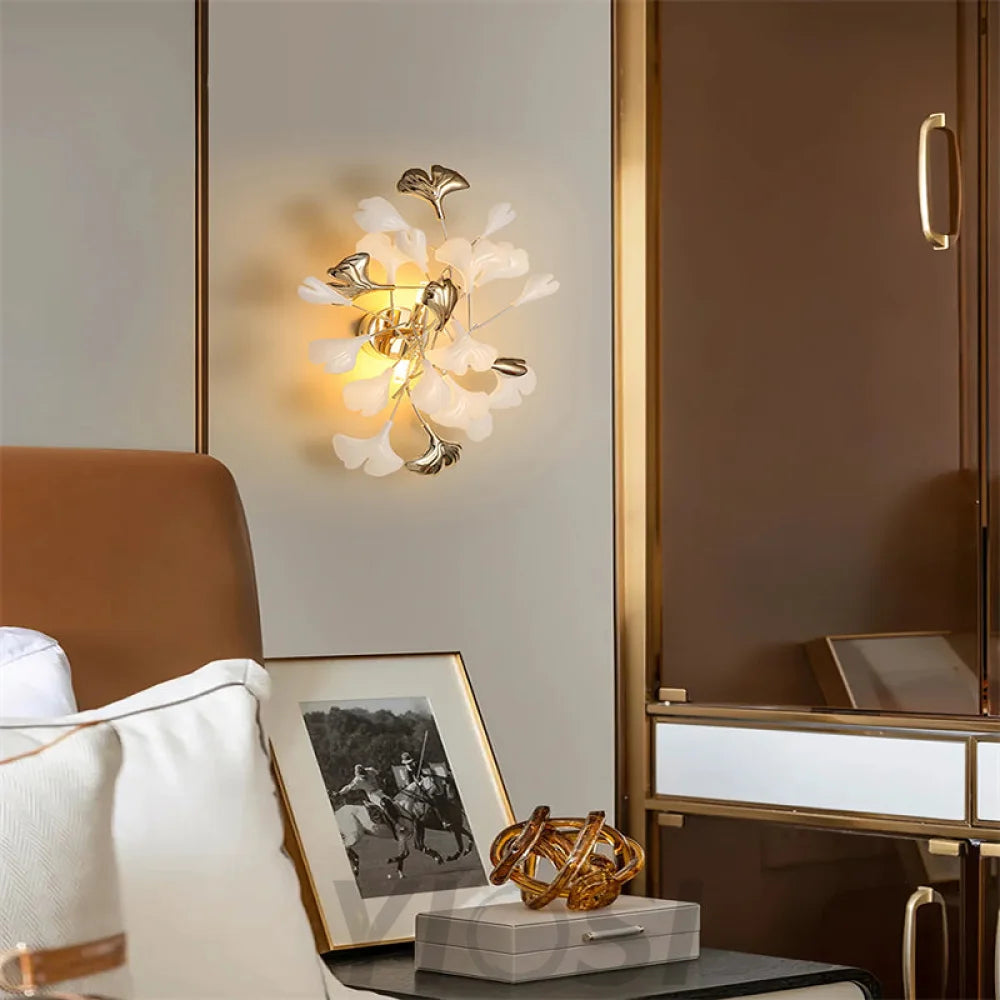 Gingko Porcelain Wall Lamp Light For Living Room Sconce