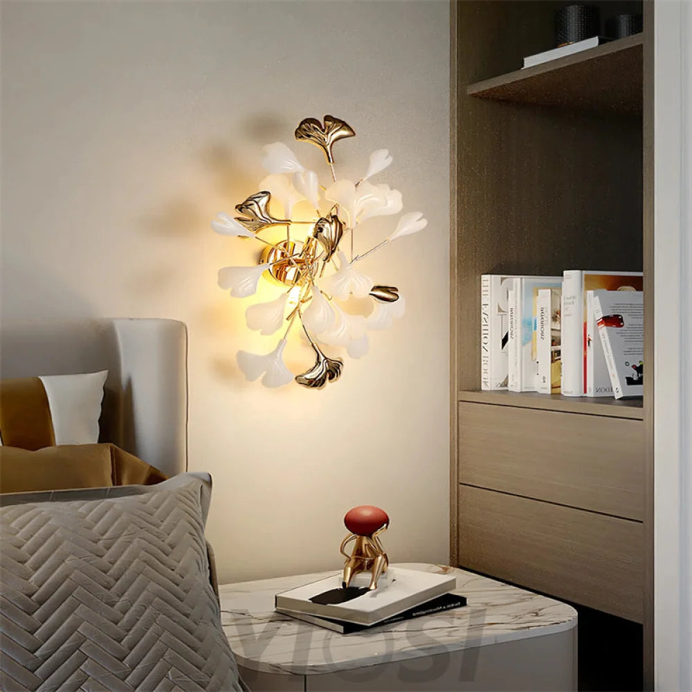 Gingko Porcelain Wall Lamp Light For Living Room Sconce