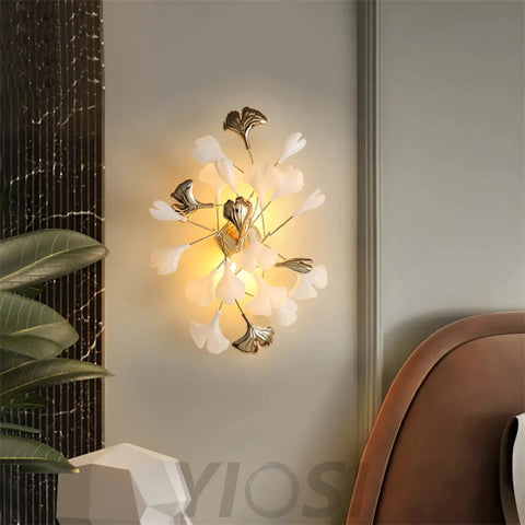 Gingko Porcelain Wall Lamp Light For Living Room Sconce