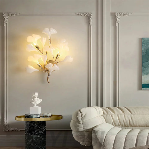 Gingko Porcelain Wall Lamp Light For Living Room Sconce