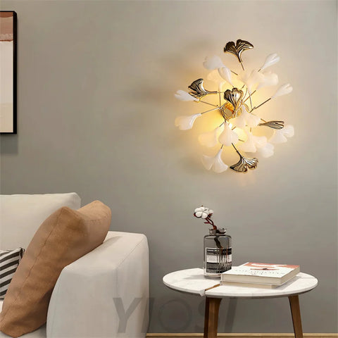 Gingko Porcelain Wall Lamp Light For Living Room Sconce