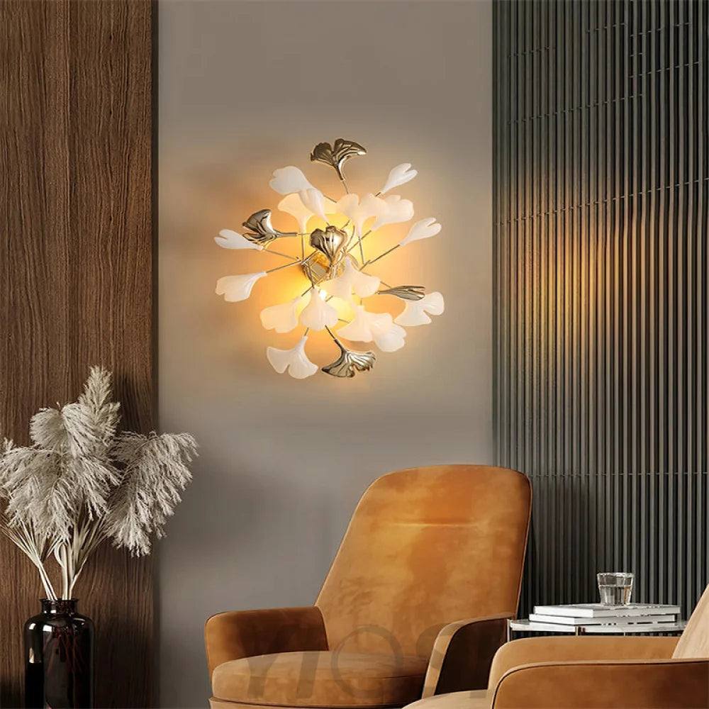 Gingko Porcelain Wall Lamp Light For Living Room Sconce