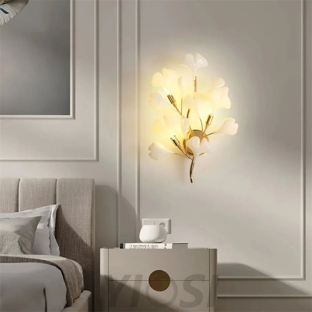 Gingko Porcelain Wall Lamp Light For Living Room Sconce