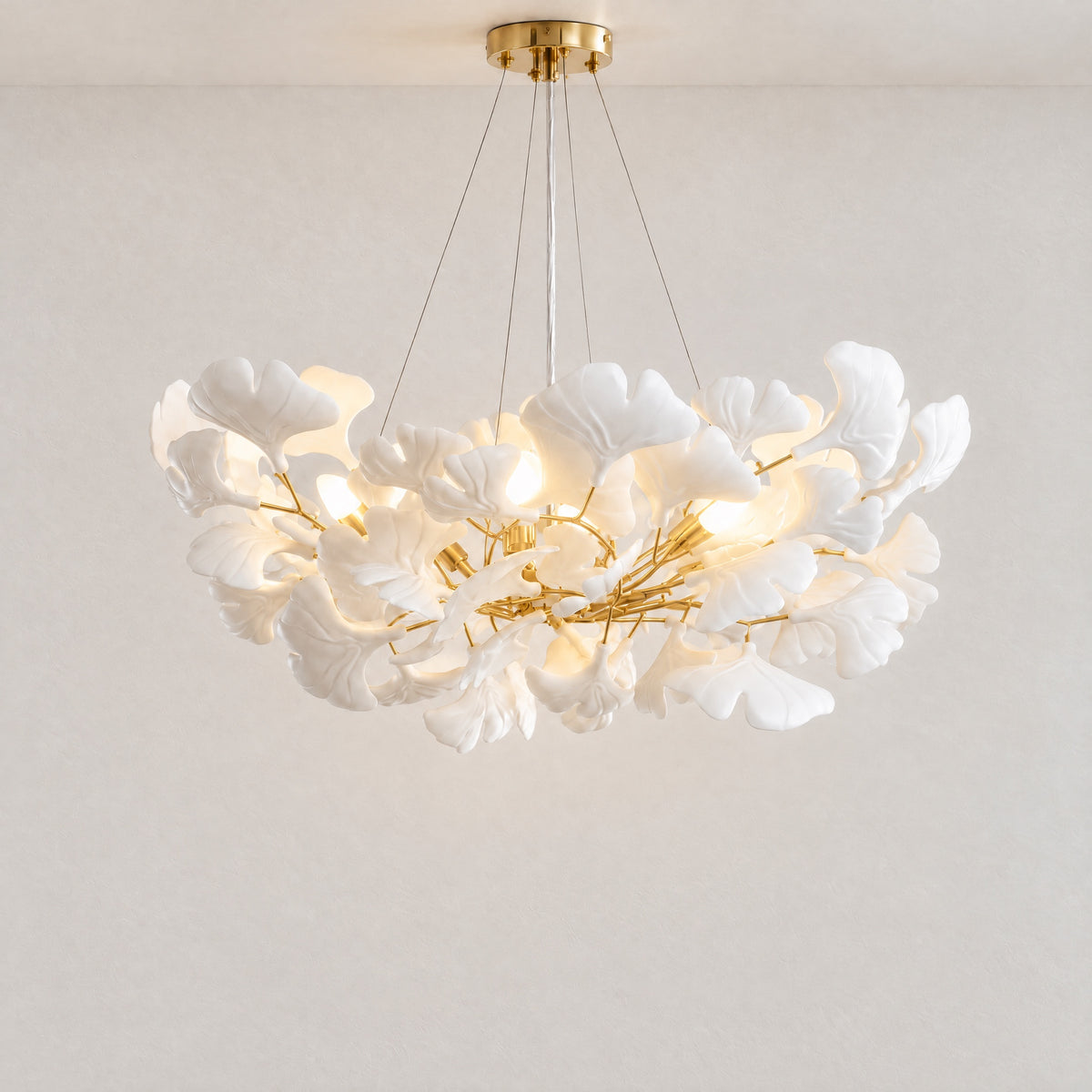 Ginkgo Glamorous White Porcelain Chandelier – lights on