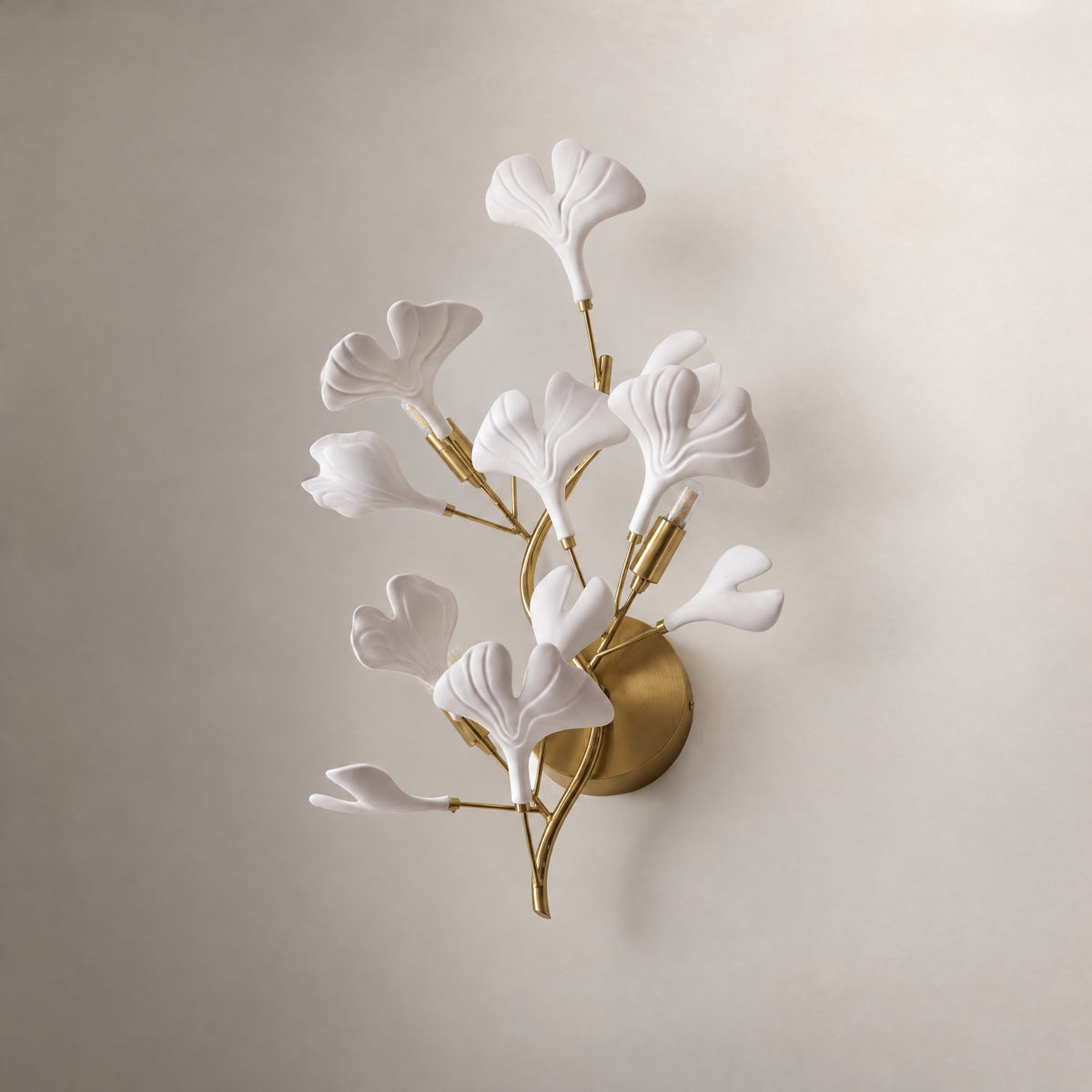 Modern Wall Sconce Organic Modern White Ceramic Ginkgo Leaf Nickel for Bedroom – lights off