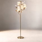 Modern Floor Lamp Ginkgo Gold Metal and Ceramic 5-Light for Living Room – lights on