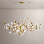 Modern Chandelier Ginkgo Ceramic Leaf Metal Gold Nickel for Dining Room Kitchen – lights off