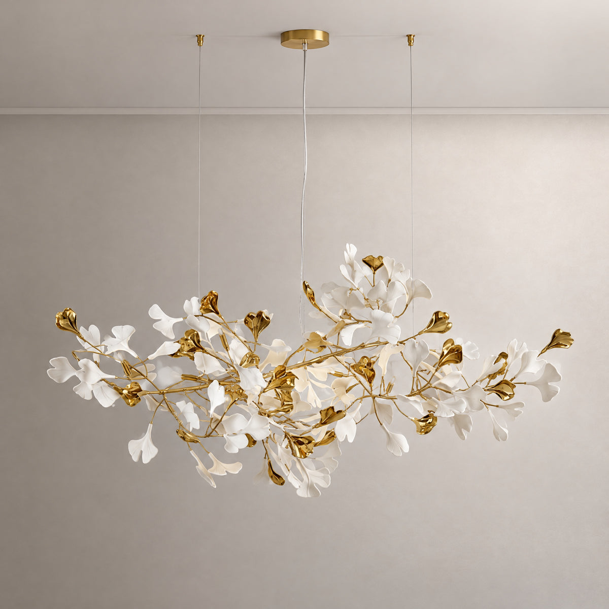 Modern Chandelier Ginkgo Ceramic Leaf Metal Gold Nickel for Dining Room Kitchen – lights off