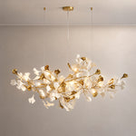 Modern Chandelier Ginkgo Ceramic Leaf Metal Gold Nickel for Dining Room Kitchen – lights on