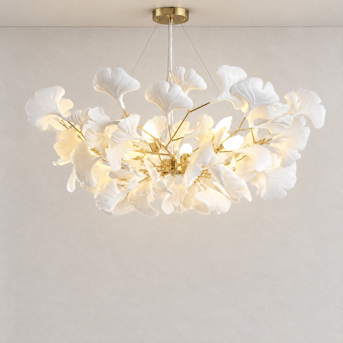 Ginkgo Leaf Round Pendant 8-Light - Gold