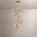 Modern Chandelier White Ceramic Gold Metal Ø31.5" × H59.1" for Staircase Foyer – lights off