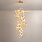 Modern Chandelier White Ceramic Gold Metal Ø31.5" × H59.1" for Staircase Foyer – lights on