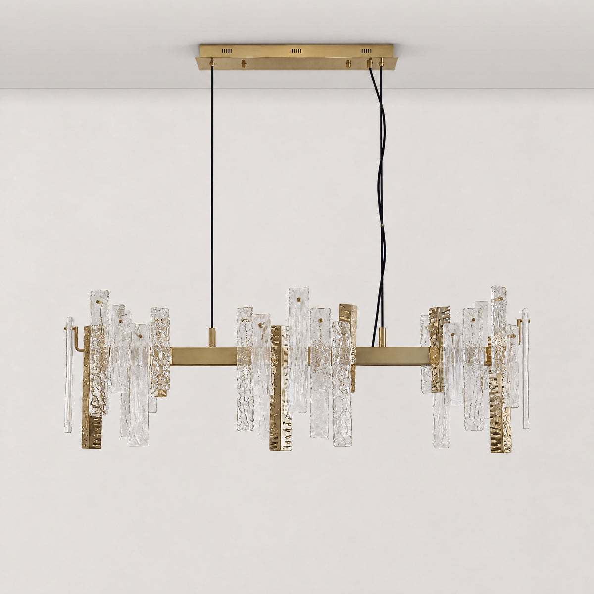 Glacier Textured Glass Linear Chandelier – lights off