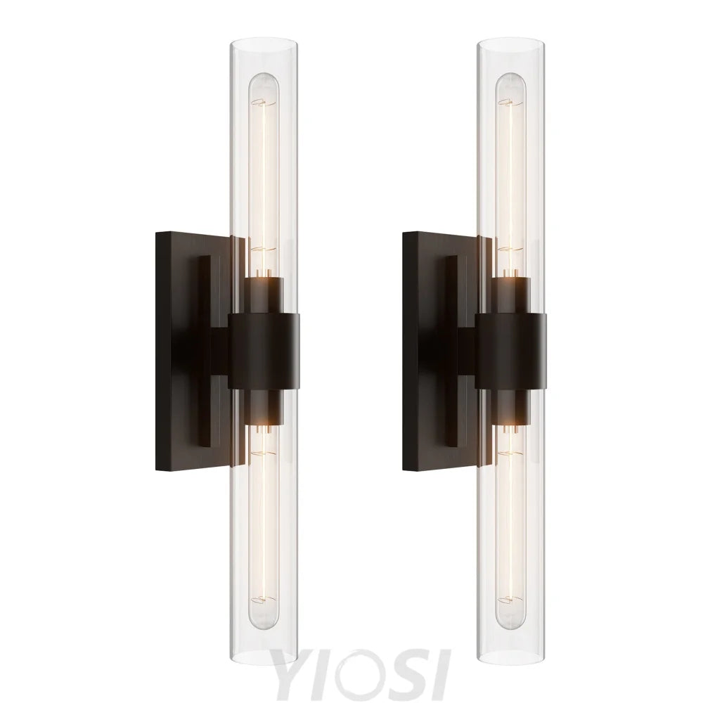Glass tube copper walled lamp Black / 2pc