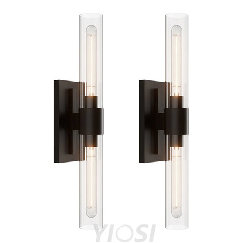 Glass tube copper walled lamp Black / 2pc