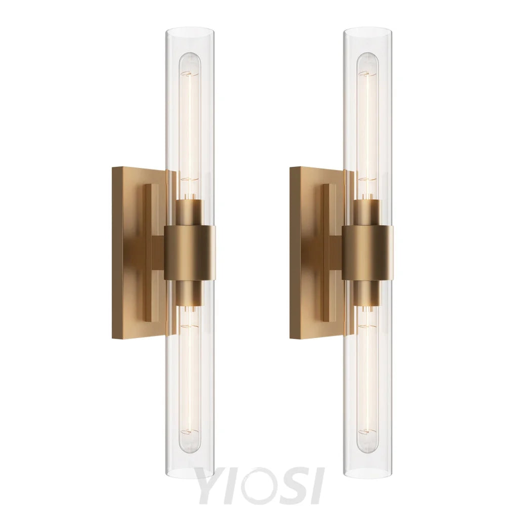 Glass tube copper walled lamp Gold / 2pc