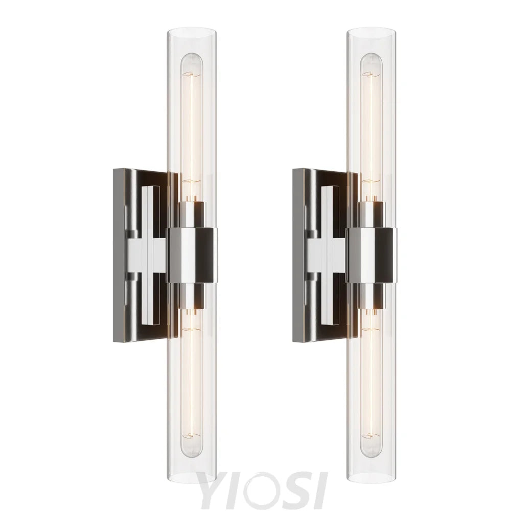 Glass tube copper walled lamp Silver / 2pc