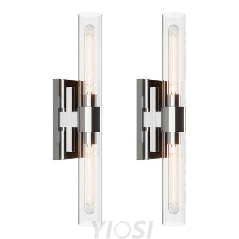 Glass tube copper walled lamp Silver / 2pc