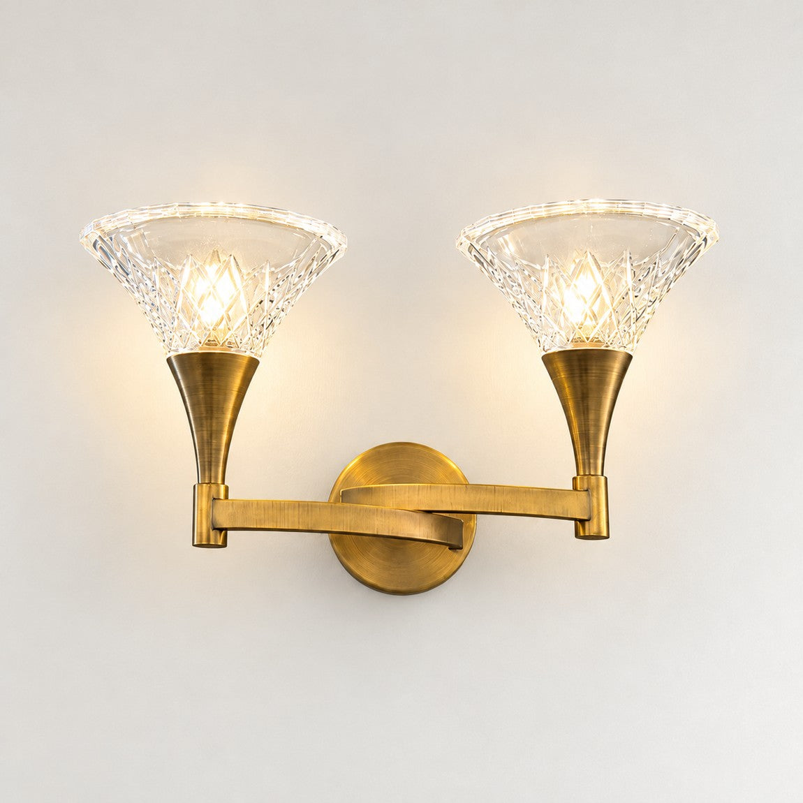 Glass Wall Sconce Transitional Brown Bronze Metal 2-Light 17.7" W for Hallway on a light warm plaster wall