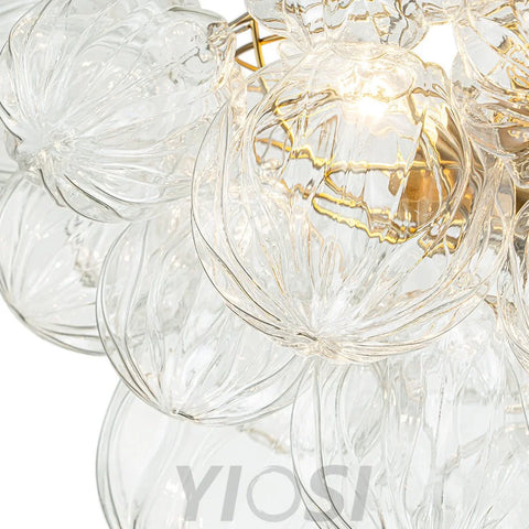 3-Light Brass Sculpture Glass Globe Bubble Semi Flush Chandelier