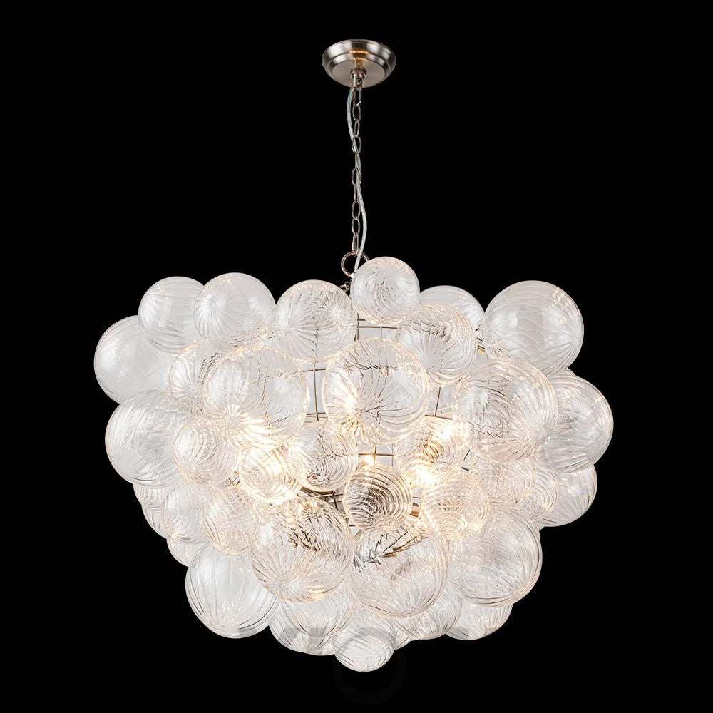 Brass Cluster Ribbed Glass Globe Bubble Chandelier