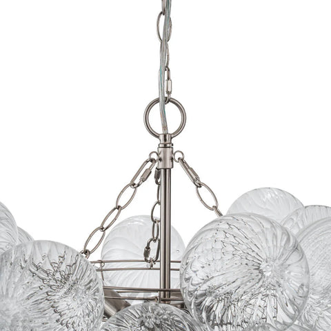 Brass Cluster Ribbed Glass Globe Bubble Chandelier