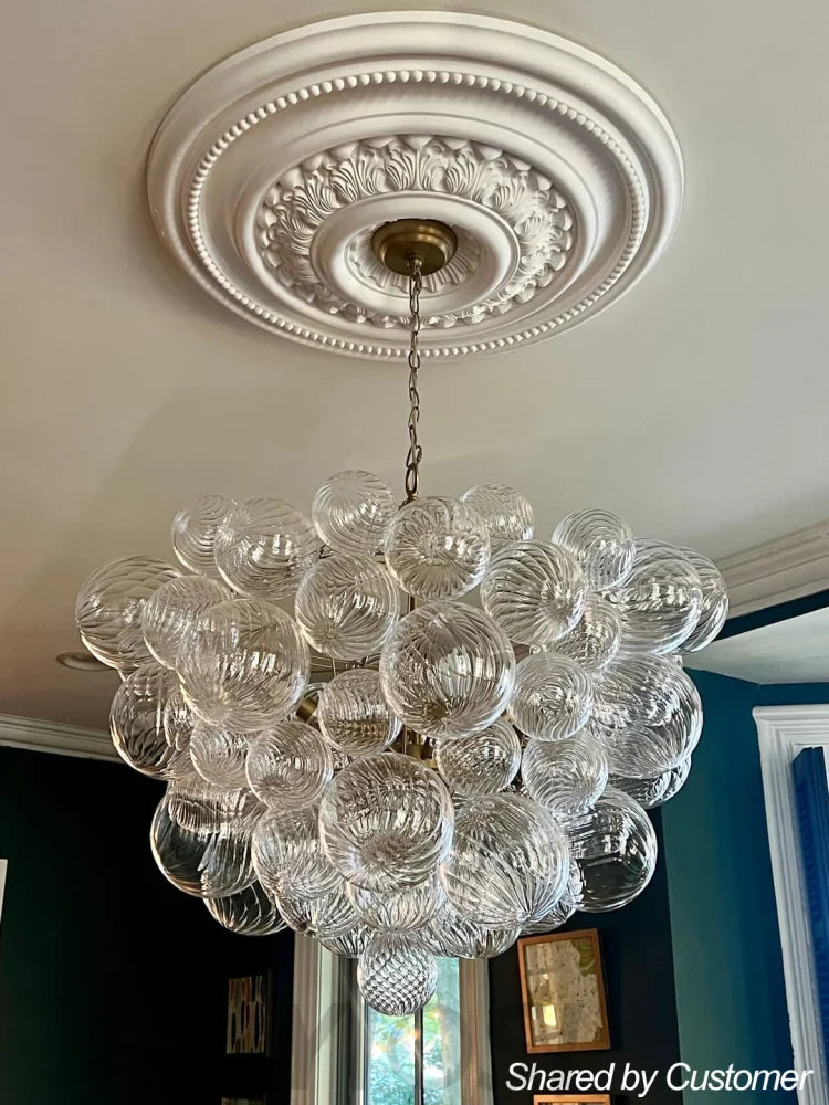 Brass Cluster Ribbed Glass Globe Bubble Chandelier