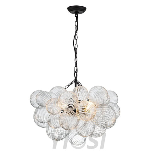 Brass Cluster Ribbed Glass Globe Bubble Chandelier