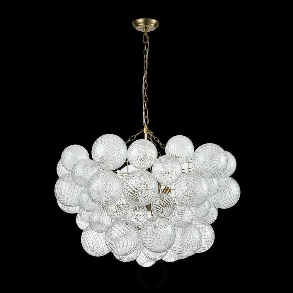 Brass Cluster Ribbed Glass Globe Bubble Chandelier