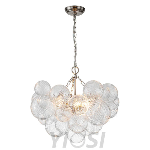 Brass Cluster Ribbed Glass Globe Bubble Chandelier