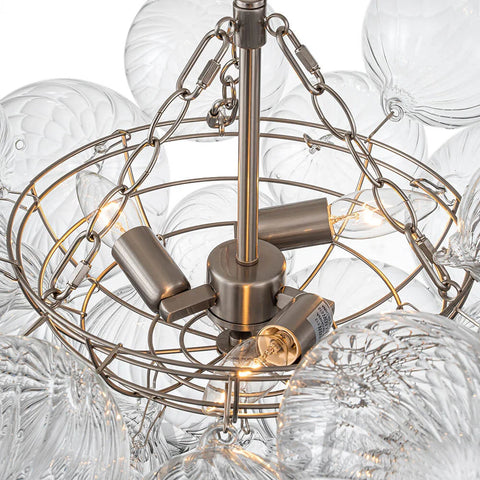 Brass Cluster Ribbed Glass Globe Bubble Chandelier