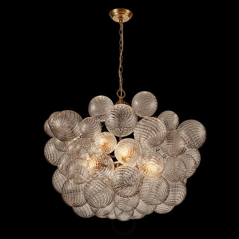 Brass Cluster Ribbed Glass Globe Bubble Chandelier