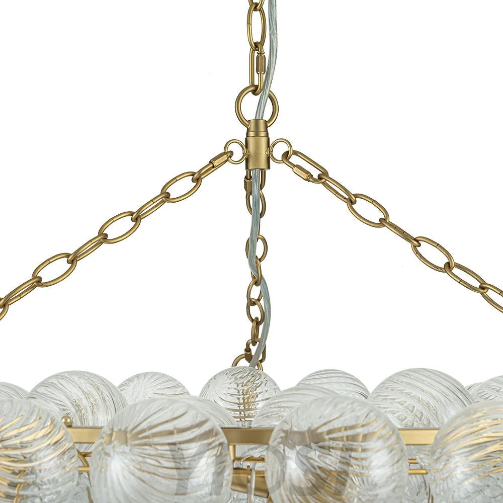 Brass Halo Ribbed Glass Globe Bubble Ring Chandelier