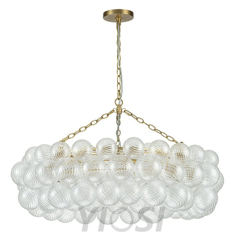 Brass Halo Ribbed Glass Globe Bubble Ring Chandelier