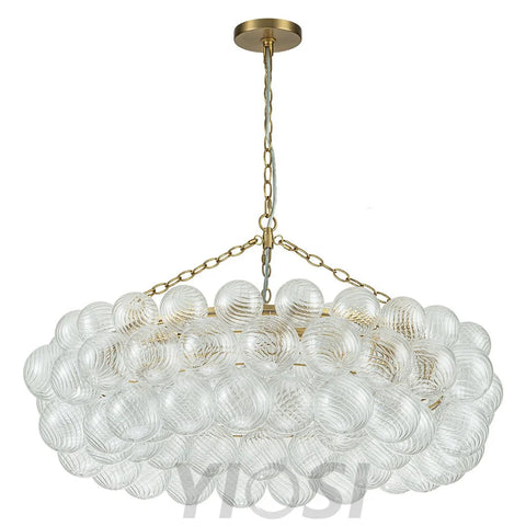 Brass Halo Ribbed Glass Globe Bubble Ring Chandelier