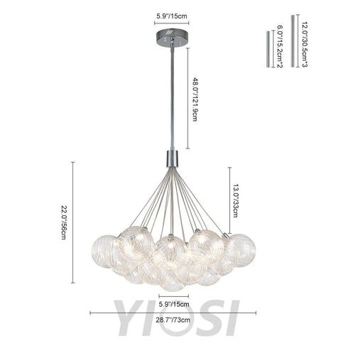 Cluster Ribbed Glass Dimmable Led Bubble Chandelier