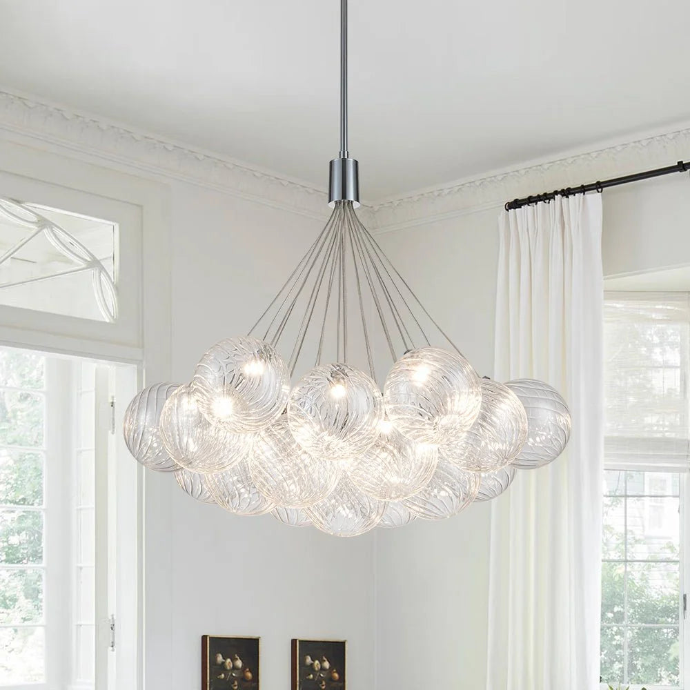 Cluster Ribbed Glass Dimmable Led Bubble Chandelier