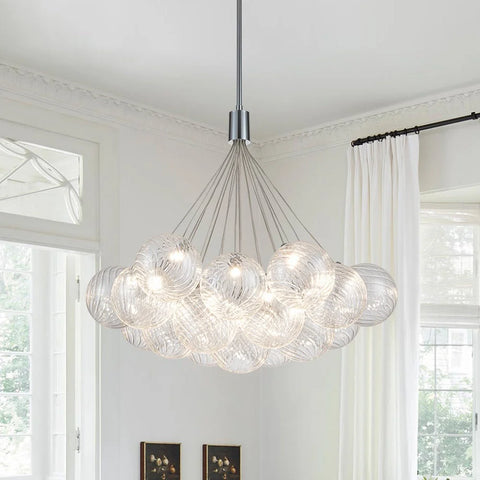 Cluster Ribbed Glass Dimmable Led Bubble Chandelier