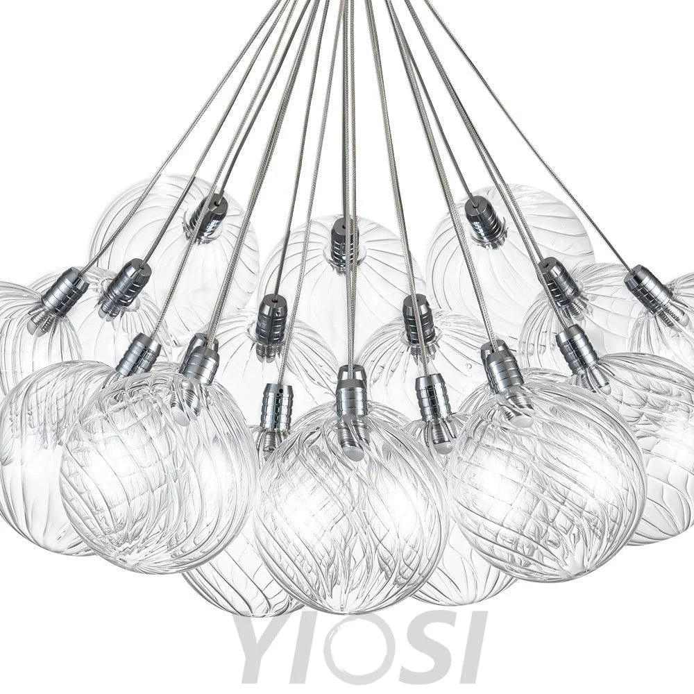 Cluster Ribbed Glass Dimmable Led Bubble Chandelier