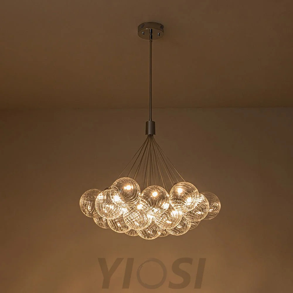 Cluster Ribbed Glass Dimmable Led Bubble Chandelier