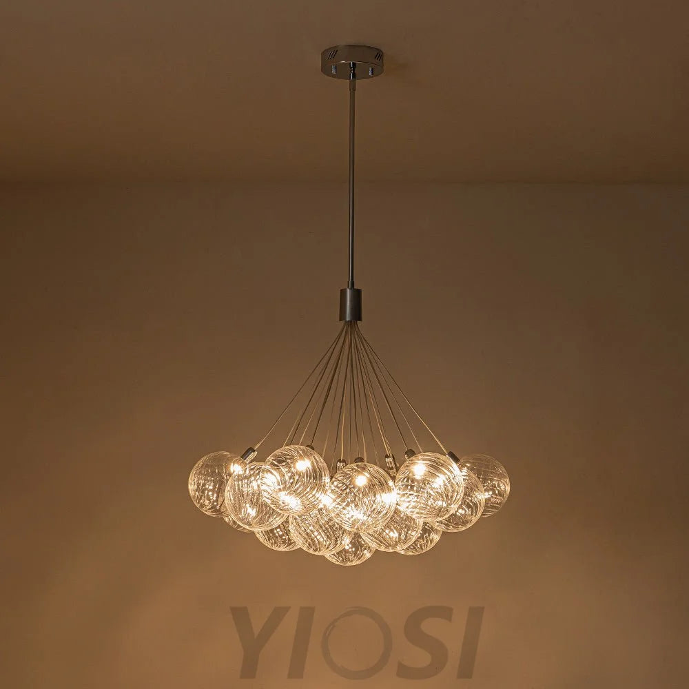 Cluster Ribbed Glass Dimmable Led Bubble Chandelier