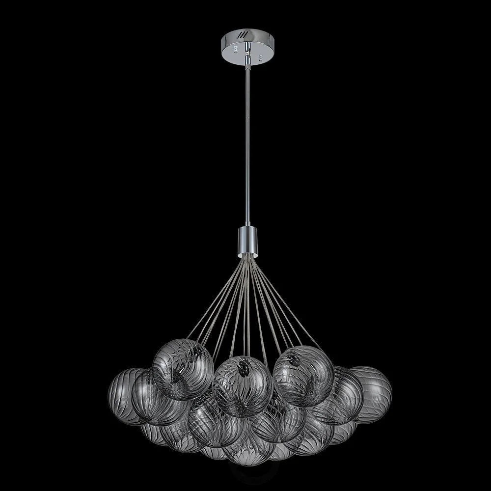 Cluster Ribbed Glass Dimmable Led Bubble Chandelier Chrome