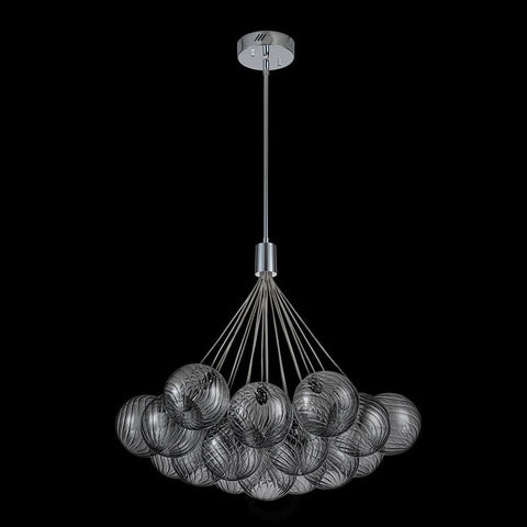 Cluster Ribbed Glass Dimmable Led Bubble Chandelier Chrome